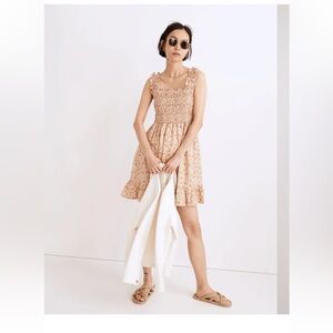 Linen-Blend Lucie Smocked Tank Mini Dress in Painted Seashells